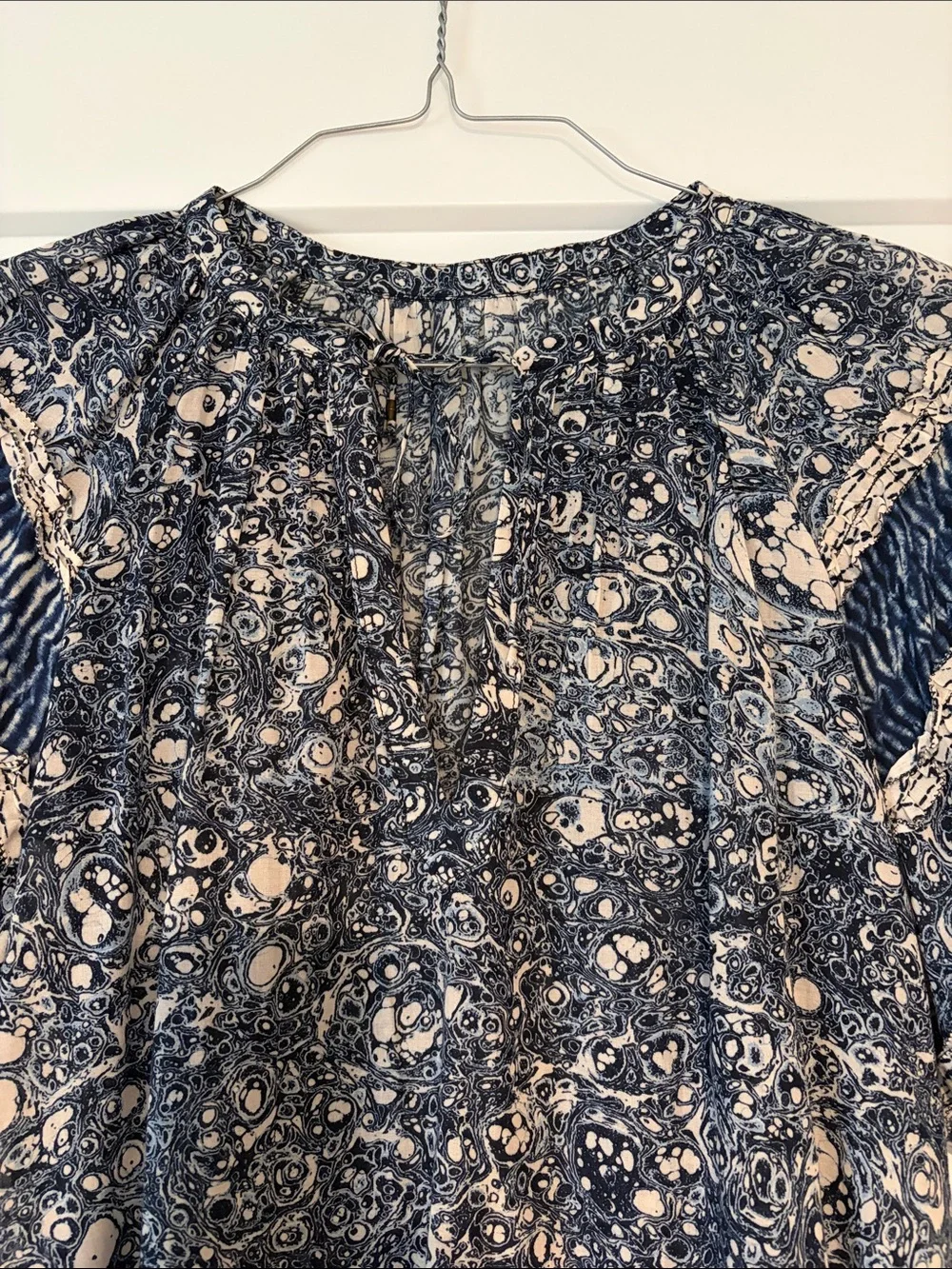 Ulla Johnson Women's Navy Blue Printed Puff Sleeve Top